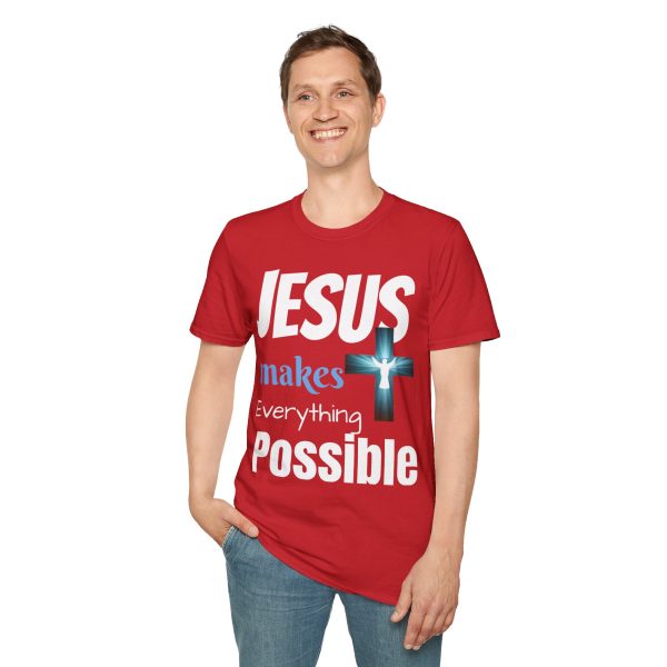 "Jesus Makes Everything Possible" with cross Unisex Soft-Style T-Shirt - Image 43