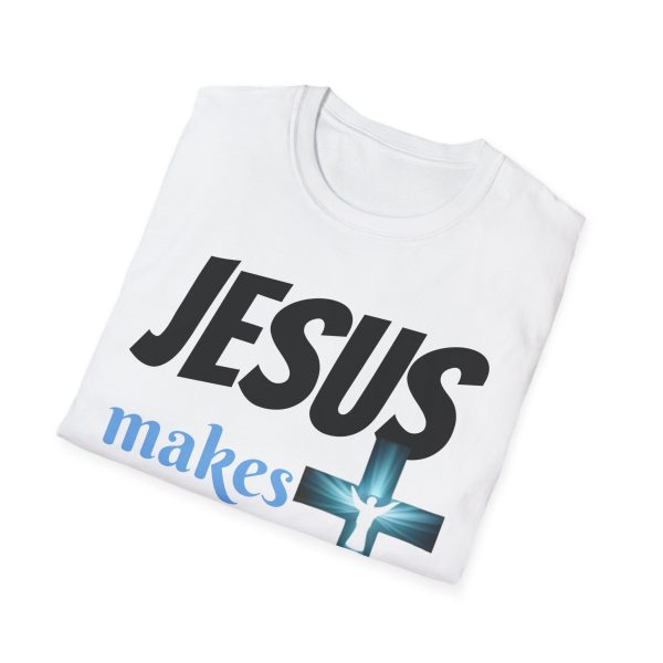 "Jesus Makes Everything Possible" with cross Unisex Soft-Style T-Shirt - Image 4