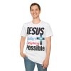 GB Jesus Makes Everything Possible" with cross Unisex Soft-Style T-Shirt - Image 7